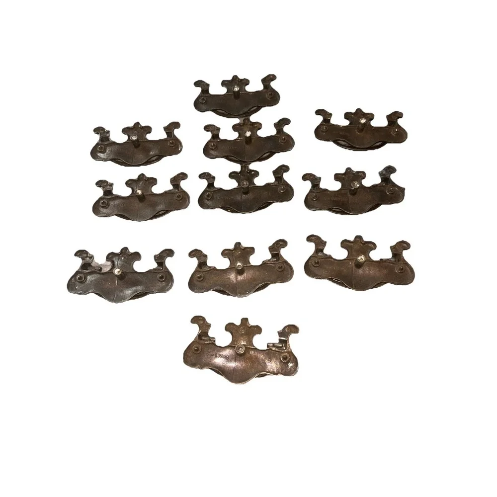 11 Brass Drawer Swing Handle Pulls Chippendale Batwing Antique Hardware W/Screws